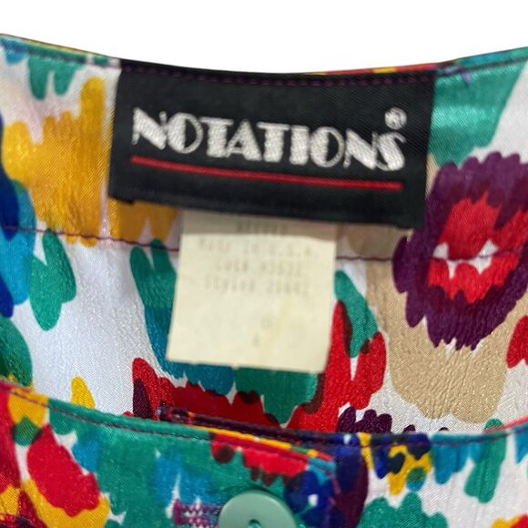 Vtg 80s Notations Floral Blouse M Elastic Waist Shoulder Pads USA Made - Picture 4 of 7